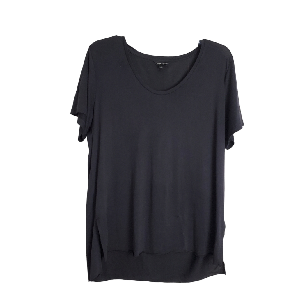 Lucky Brand Women's Black Sheer Short-sleeve Top Size L